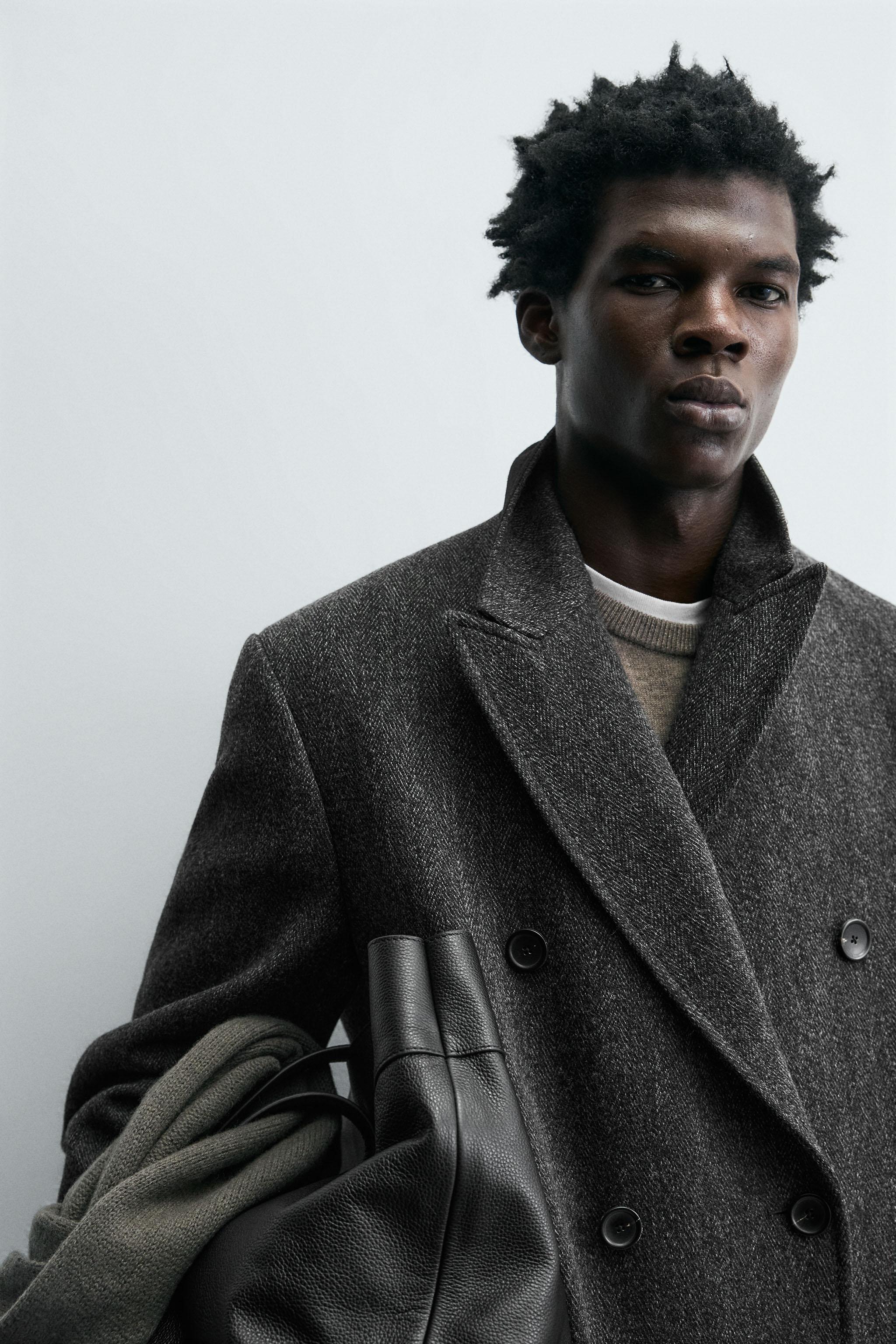 LIMITED EDITION HERRINGBONE DOUBLE BREASTED WOOL BLEND COAT